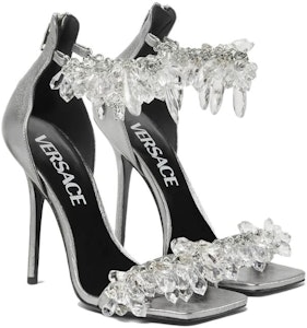 VERSACE范思哲 水晶吊燈 細跟 高跟鞋 11.5cm 女款 銀白 Lookbook VERSACE范思哲 水晶吊燈 細跟 高跟鞋 11.5cm 女款 銀白