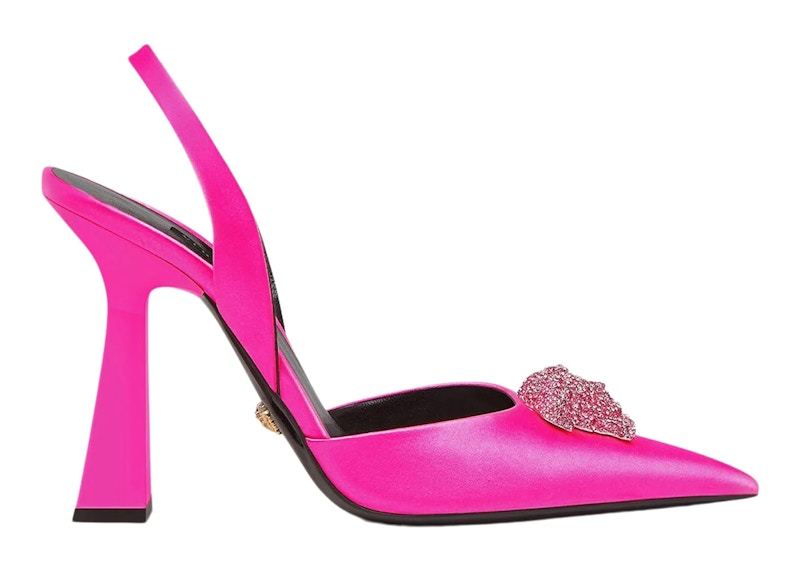 Buy (Women) Versace Crystal La Medusa 110mm Slingback Pumps Fuchsia Satin 1001207-1A00619_1PA40