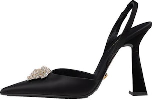 (Women) Versace Crystal La Medusa 110mm Slingback Pumps Black Satin 1001207-1A00619_1B000 (Women) Versace Crystal La Medusa 110mm Slingback Pumps Black Satin 1001207-1A00619_1B000