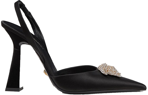 (Women) Versace Crystal La Medusa 110mm Slingback Pumps Black Satin 1001207-1A00619_1B000 Order (Women) Versace Crystal La Medusa 110mm Slingback Pumps Black Satin 1001207-1A00619_1B000
