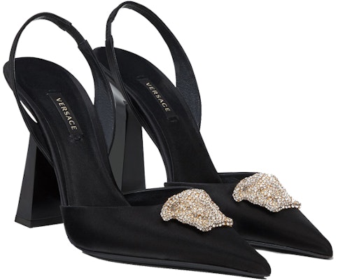 (Women) Versace Crystal La Medusa 110mm Slingback Pumps Black Satin 1001207-1A00619_1B000 Lookbook (Women) Versace Crystal La Medusa 110mm Slingback Pumps Black Satin 1001207-1A00619_1B000