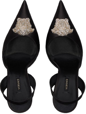 (Women) Versace Crystal La Medusa 110mm Slingback Pumps Black Satin 1001207-1A00619_1B000 Shop (Women) Versace Crystal La Medusa 110mm Slingback Pumps Black Satin 1001207-1A00619_1B000