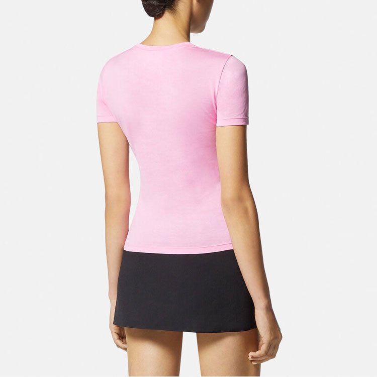 Shop (Women) VERSACE Crystal Logo Crewneck Pink T-Shirt Women SS23. 1009199-1A06207-1PK40