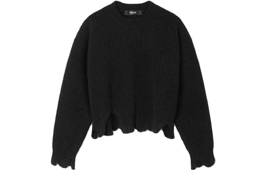 (Women) VERSACE Distressed Knit Sweater  Black Long Sleeve Pullover 1012119-1A08746-1B000 圖 2