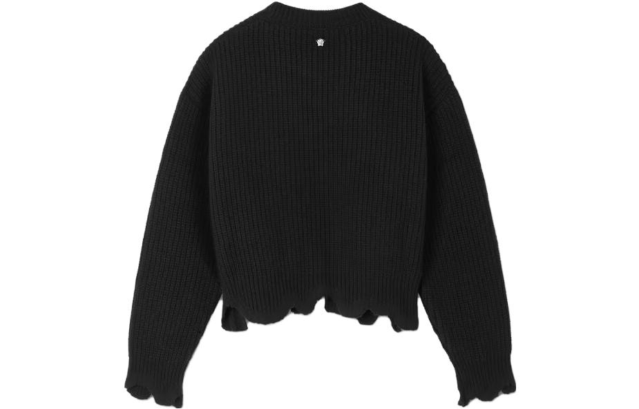 (Women) VERSACE Distressed Knit Sweater  Black Long Sleeve Pullover 1012119-1A08746-1B000 圖 3