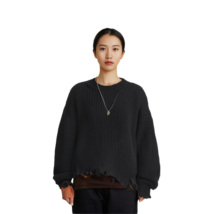 (Women) VERSACE Distressed Knit Sweater  Black Long Sleeve Pullover 1012119-1A08746-1B000 圖 4