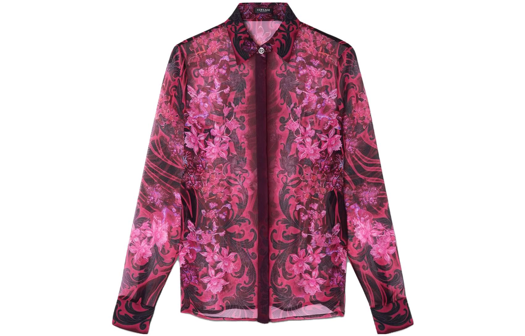 (Women) Versace Floral Print Single-Breasted Long Sleeve Shirt Women’s Purple-Red 1008228-1A07392-5BA50
