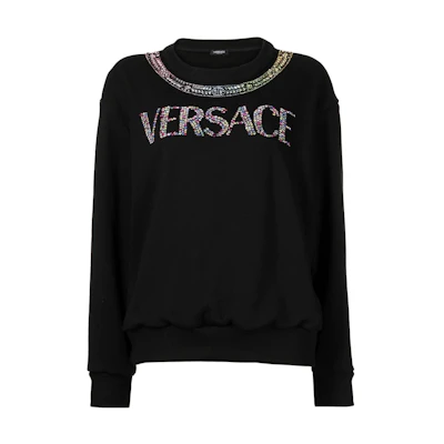 (Women) VERSACE FW22 Black Crystal Logo Embellished Casual Sweatshirt 1006562-1A04594-1B000