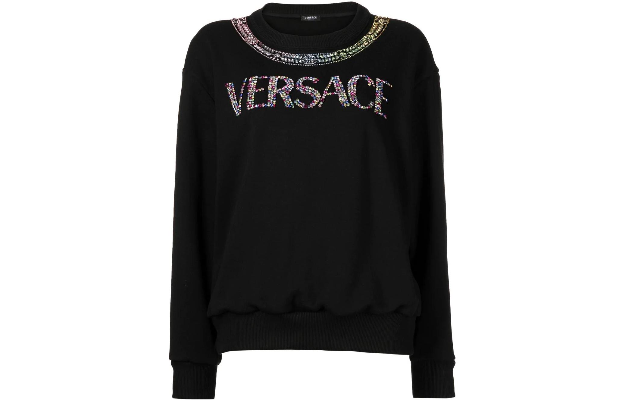 (Women) VERSACE FW22  Black Crystal Logo Embellished Casual Sweatshirt 1006562-1A04594-1B000 圖 2
