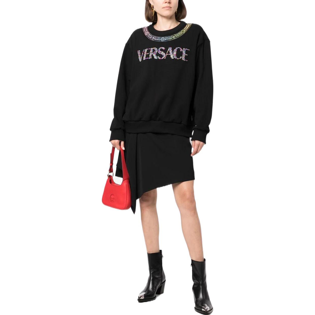(Women) VERSACE FW22  Black Crystal Logo Embellished Casual Sweatshirt 1006562-1A04594-1B000 圖 3