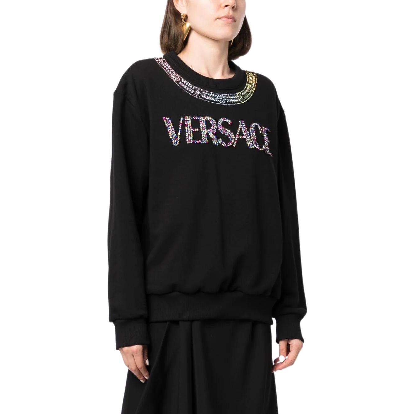 (Women) VERSACE FW22  Black Crystal Logo Embellished Casual Sweatshirt 1006562-1A04594-1B000 圖 5