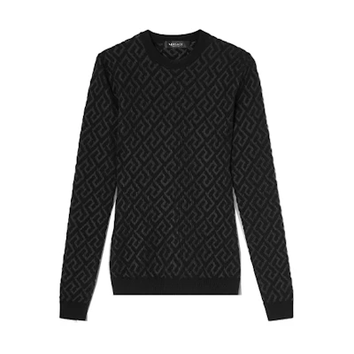 (Women) VERSACE FW22 Black Knit Pullover Sweater with Print. 1009041-1A04065-1B000