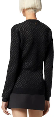 (Women) VERSACE FW22 Black Knit Pullover Sweater with Print. 1009041-1A04065-1B000 Purchase (Women) VERSACE FW22 Black Knit Pullover Sweater with Print. 1009041-1A04065-1B000