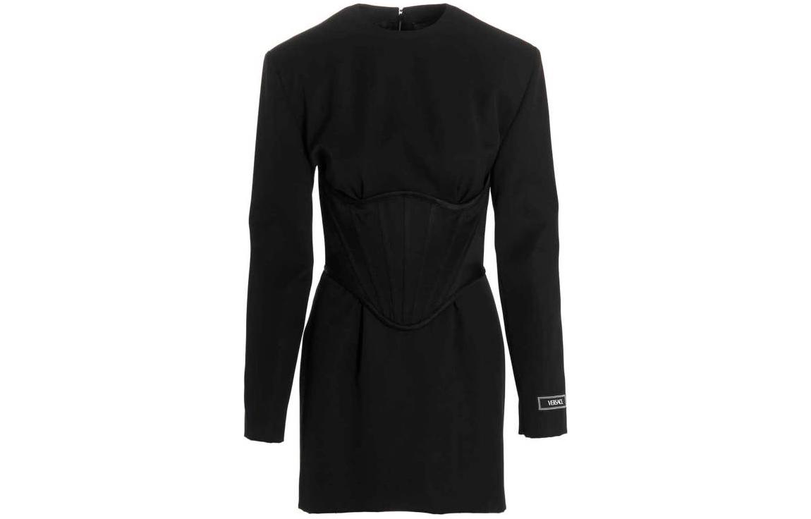 (Women) VERSACE FW22  Black Long Sleeve Fitted Waist Midi Dress 1006880-1A05161-1B000