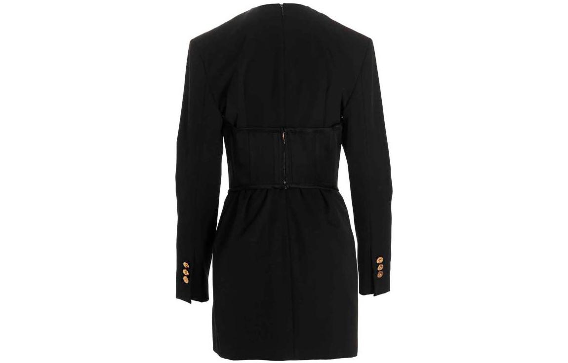 Lookbook (Women) VERSACE FW22  Black Long Sleeve Fitted Waist Midi Dress 1006880-1A05161-1B000
