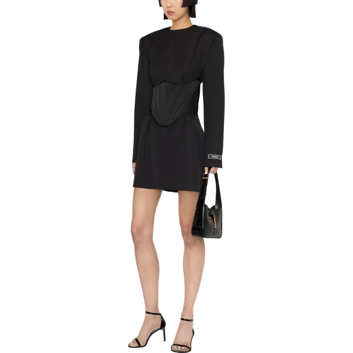 Shop (Women) VERSACE FW22  Black Long Sleeve Fitted Waist Midi Dress 1006880-1A05161-1B000