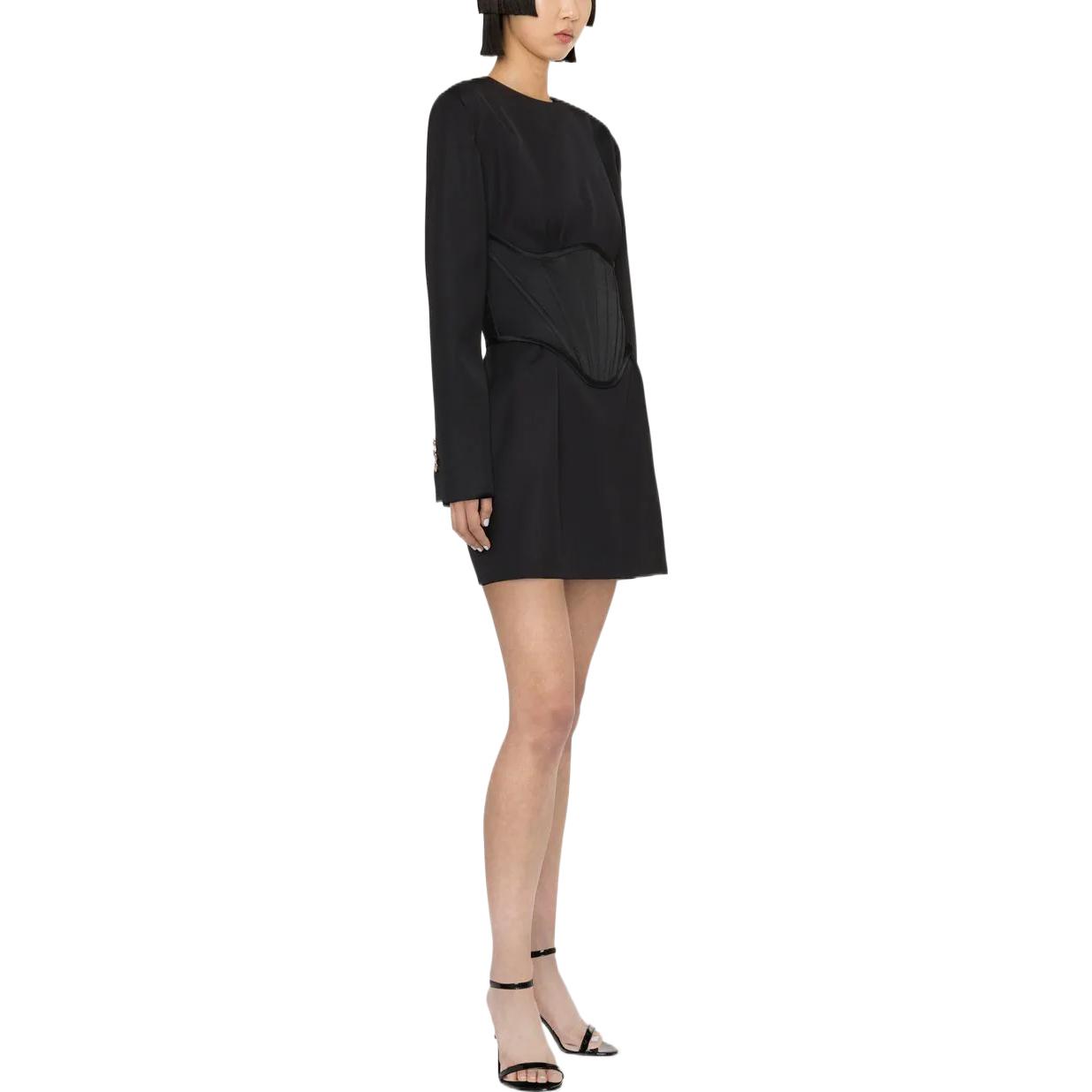 Purchase (Women) VERSACE FW22  Black Long Sleeve Fitted Waist Midi Dress 1006880-1A05161-1B000
