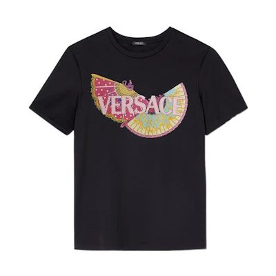 (Women) VERSACE FW22 Black Printed Crew Neck T-Shirt 1006536-1A04552-1B000