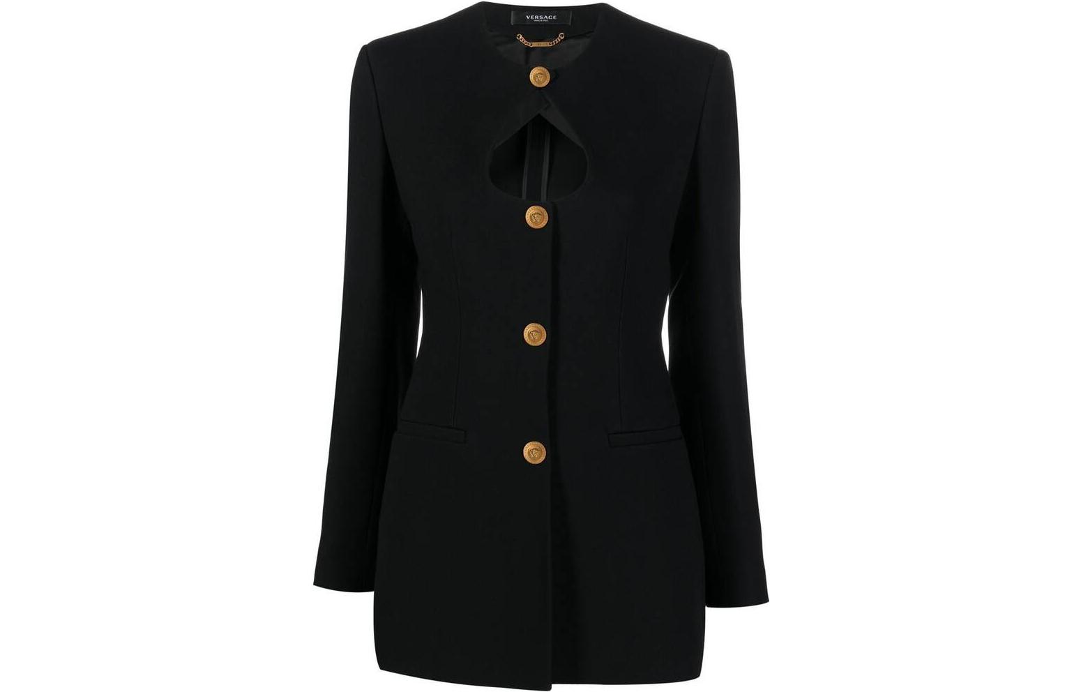 (Women) VERSACE FW22  Black Solid Single-Breasted Blazer with Cut-Out Details 1005856-1A00540-1B000