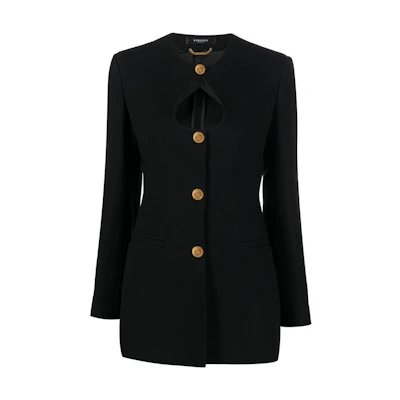 (Women) VERSACE FW22 Black Solid Single-Breasted Blazer with Cut-Out Details 1005856-1A00540-1B000