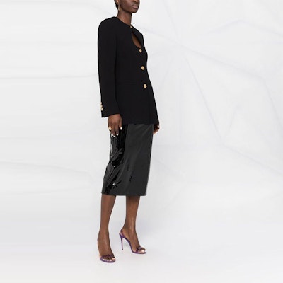 (W) ヴェルサーチ FW22 ブラック シングルブレストブレザー カットアウトディテール付き 1005856-1A00540-1B000 Purchase (W) ヴェルサーチ FW22 ブラック シングルブレストブレザー カットアウトディテール付き 1005856-1A00540-1B000