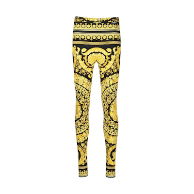 (Women) VERSACE FW22 Gold Geometric Pattern Jacquard Mid-Waist Leggings 1003900-1A04239-5B000