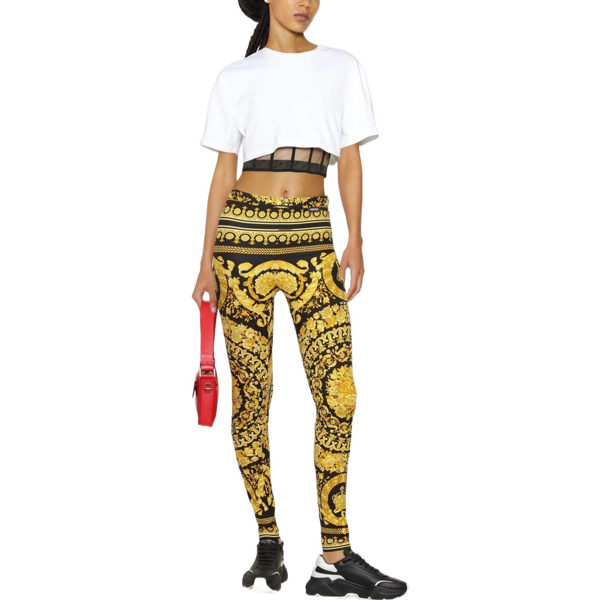 Lookbook (Women) VERSACE FW22  Gold Geometric Pattern Jacquard Mid-Waist Leggings 1003900-1A04239-5B000