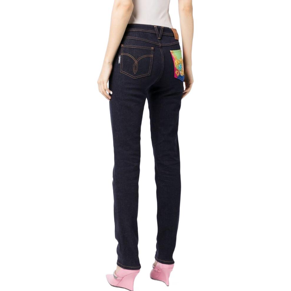 Shop (W) VERSACE FW22 Vaqueros Ajustados Acampanados con Bolsillo Estampado - Azul 10012711-A04071-2D100