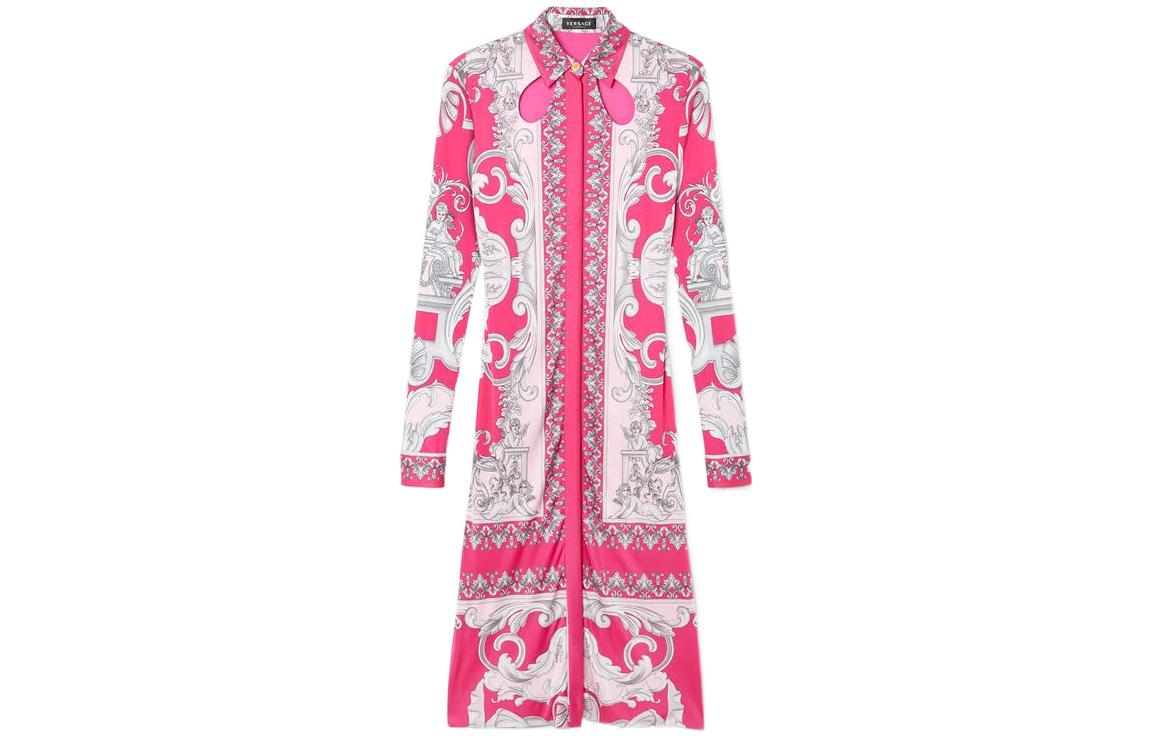 (Women) Versace FW22 Baroque Print Long Sleeve Shirt Dress Women’s Pink 1005901-1A04413-5P470