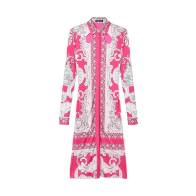 (Women) Versace FW22 Baroque Print Long Sleeve Shirt Dress Women’s Pink 1005901-1A04413-5P470