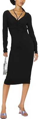 (W) Vestido Midi Slim Fit de Manga Larga con Cremallera y Pliegues Negro FW22 Versace Mujer 1006338-1A00523-1B000 Lookbook (W) Vestido Midi Slim Fit de Manga Larga con Cremallera y Pliegues Negro FW22 Versace Mujer 1006338-1A00523-1B000