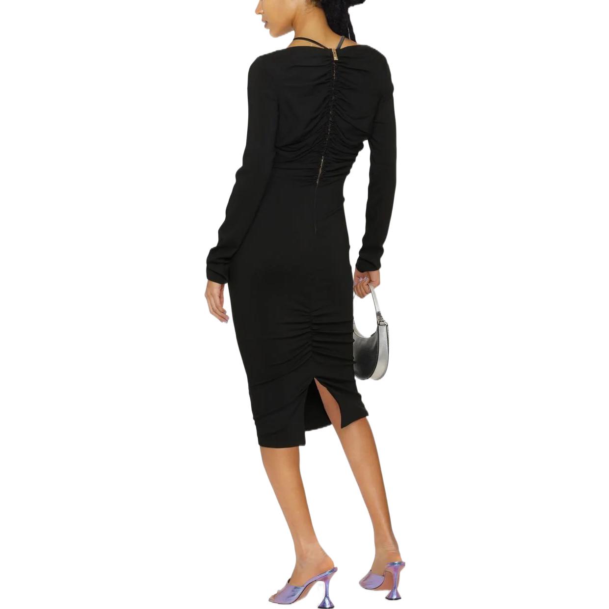 Shop (W) Vestido Midi Slim Fit de Manga Larga con Cremallera y Pliegues Negro FW22 Versace Mujer 1006338-1A00523-1B000