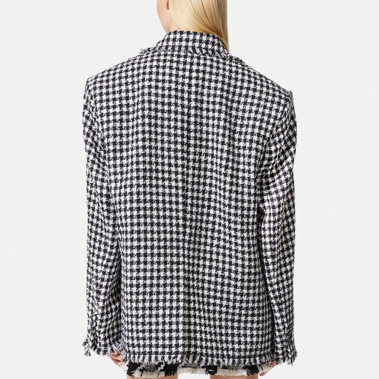 Shop (W) Blazer Tweed Pinggiran VERSACE FW22 Wanita Hitam Putih 1007497-1A05334-2W020