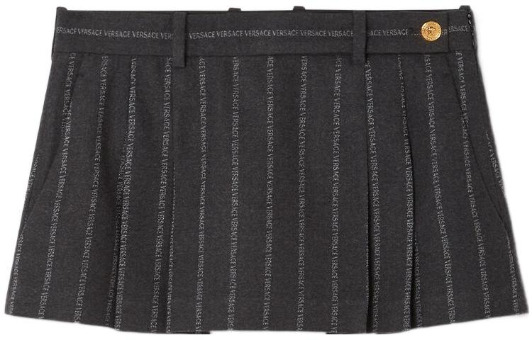 (Women) VERSACE FW22 Letter Stripe Print Pleated Mini Skirt  Dark Gray 1007398-1A05302-1E510