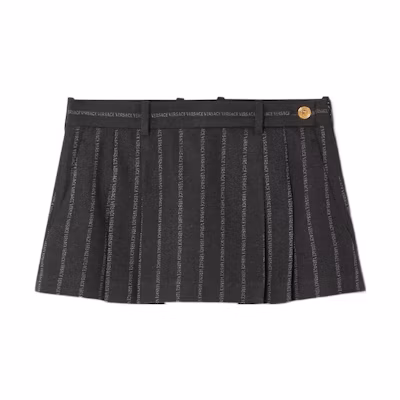 (Women) VERSACE FW22 Letter Stripe Print Pleated Mini Skirt Dark Gray 1007398-1A05302-1E510