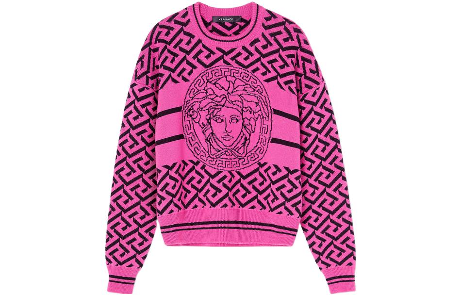 (Women) VERSACE FW22 Medusa Jacquard Crewneck Pullover Sweater Women’s Pink 1003590-1A02469-2PG20