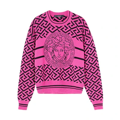 (Women) VERSACE FW22 Medusa Jacquard Crewneck Pullover Sweater Women’s Pink 1003590-1A02469-2PG20