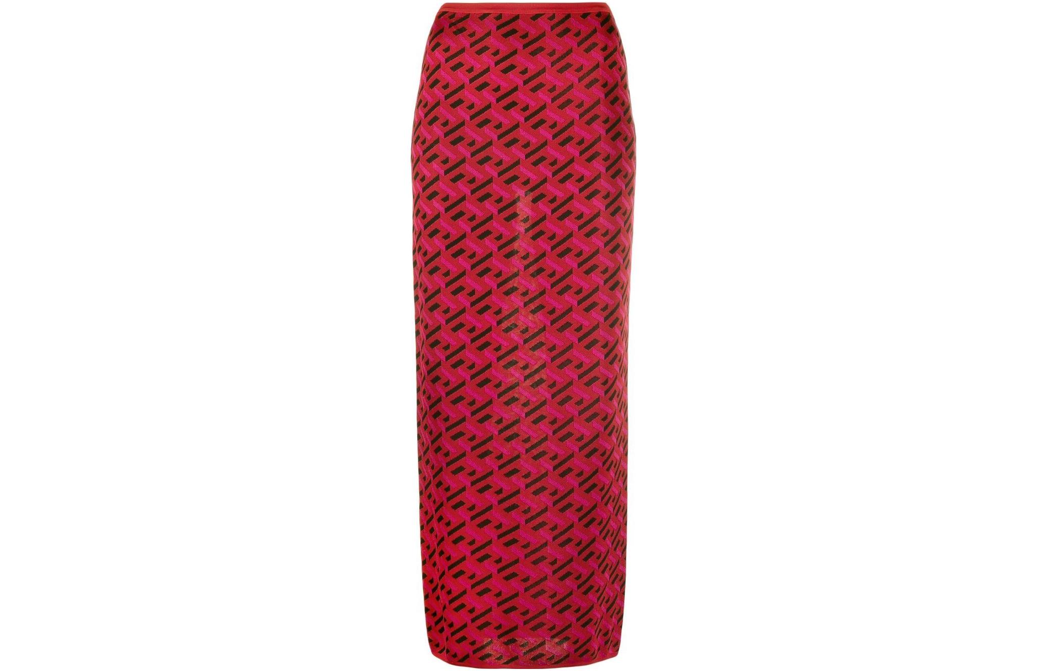 (Women) VERSACE FW22 Pattern Jacquard Knit Midi Skirt Red -  Fashion Skirt 1007287-1A05143-5R360