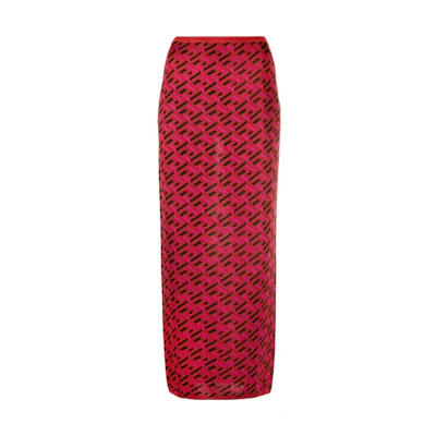 (Women) VERSACE FW22 Pattern Jacquard Knit Midi Skirt Red - Fashion Skirt 1007287-1A05143-5R360
