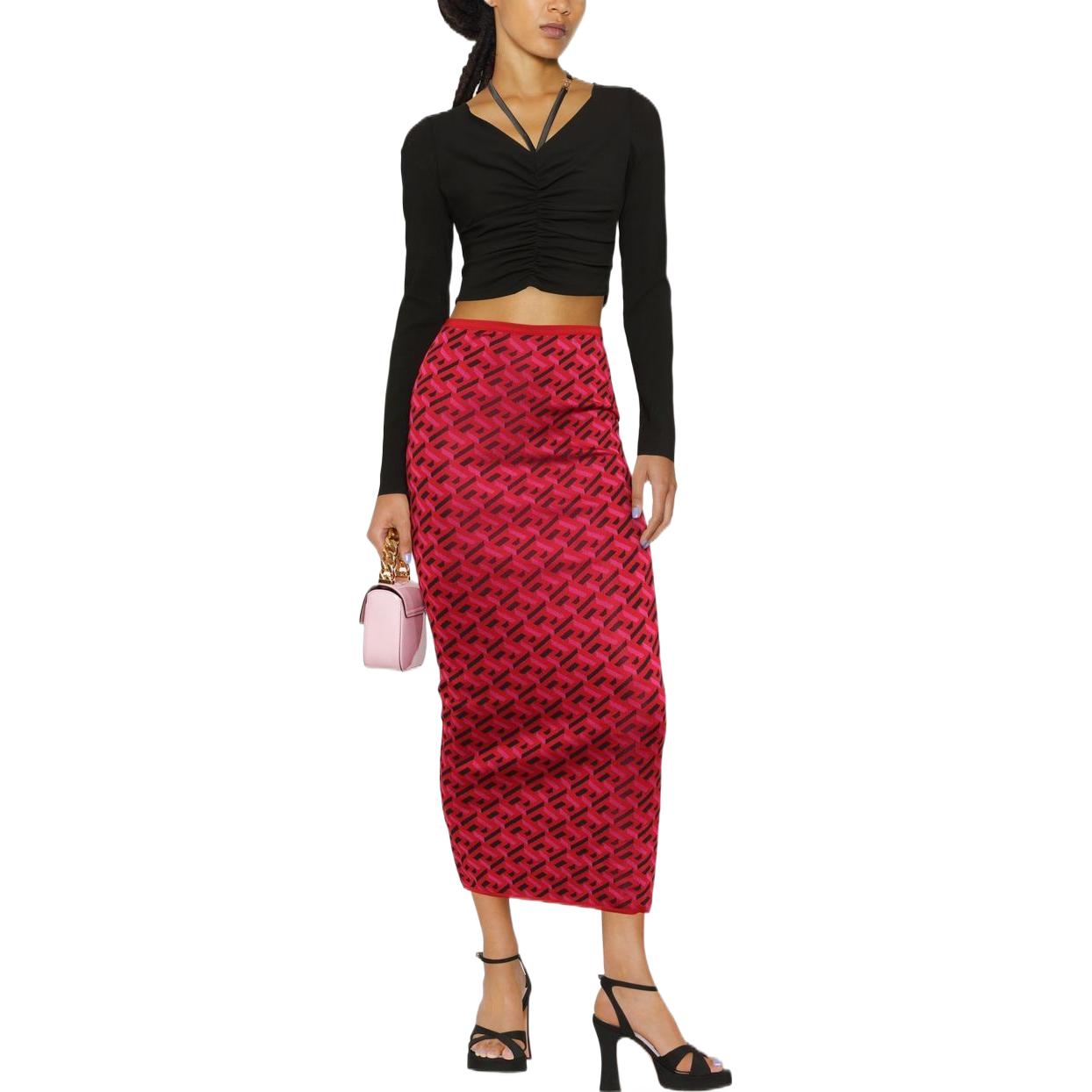 Lookbook (W) ヴェルサーチ FW22 パターン ジャカード ニット ミディスカート レッド - ファッションスカート 1007287-1A05143-5R360