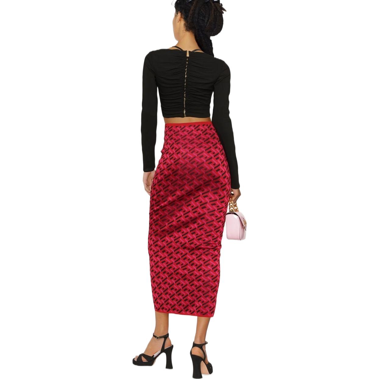 Shop (W) ヴェルサーチ FW22 パターン ジャカード ニット ミディスカート レッド - ファッションスカート 1007287-1A05143-5R360