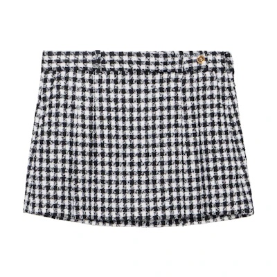 (Women) VERSACE FW22 Plaid Button High-Waist Mini Skirt Black White. 1007398-1A05334-2W020