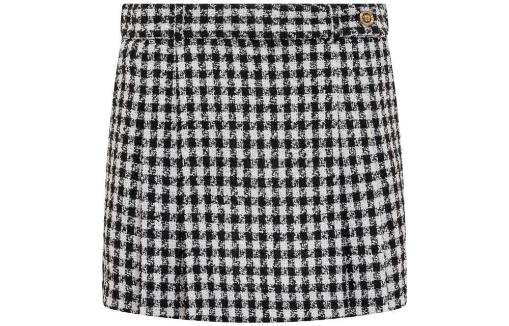 Order (W) 베르사체 FW22 체크 버튼 하이웨이스트 미니 스커트 블랙 화이트. 1007398-1A05334-2W020