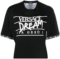 Order (W) VERSACE FW22 銀色巴洛克印花黑色短袖T恤 1005880-1A04345-2B020