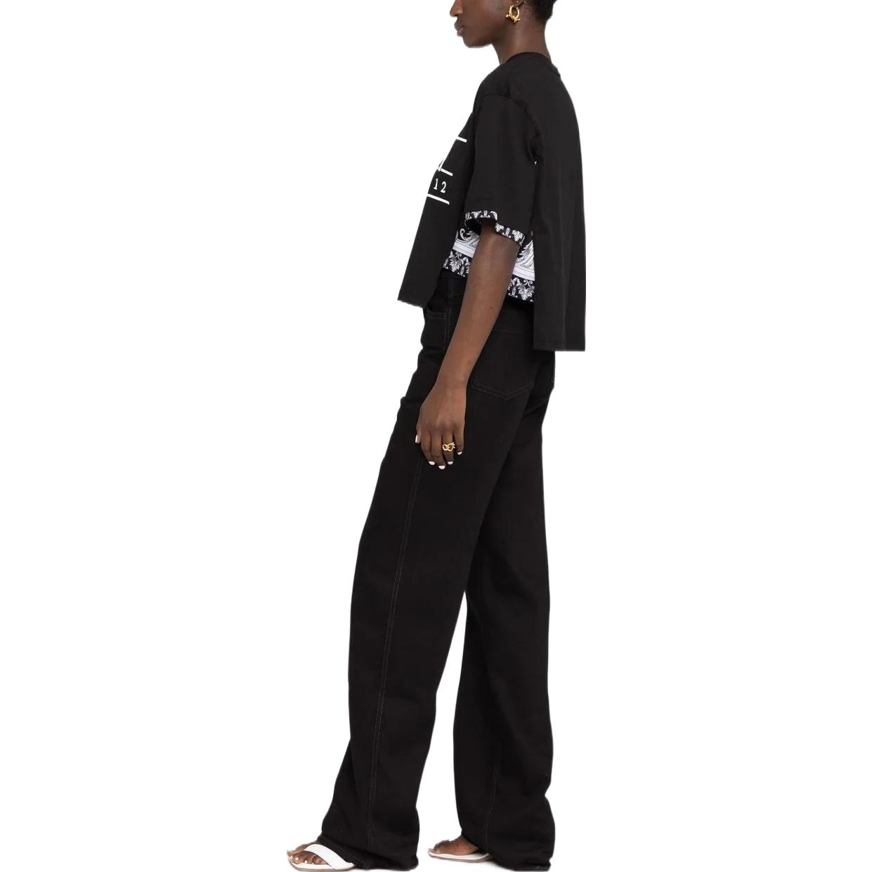 Purchase (Women) VERSACE FW22 Silver Baroque Print  Black Short Sleeve Tee. 1005880-1A04345-2B020