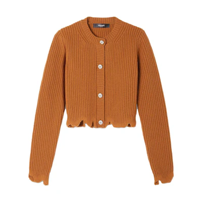 (Women) Versace FW23 Orange Cable Knit Wool Buttoned Sweater. 1012121-1A08746-1NA60