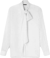 (Women) VERSACE FW23 White Jacquard Long-Sleeve Shirt with Ribbon Collar 1014489-1A10059-1W000 (Women) VERSACE FW23 White Jacquard Long-Sleeve Shirt with Ribbon Collar 1014489-1A10059-1W000