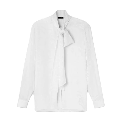(Women) VERSACE FW23 White Jacquard Long-Sleeve Shirt with Ribbon Collar 1014489-1A10059-1W000