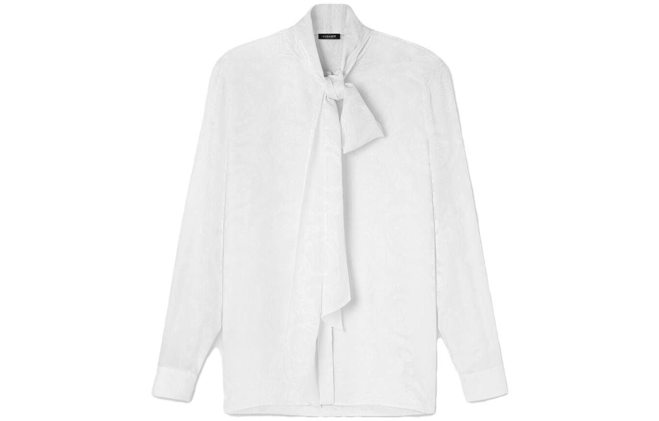 (Women) VERSACE FW23  White Jacquard Long-Sleeve Shirt with Ribbon Collar 1014489-1A10059-1W000 圖 2