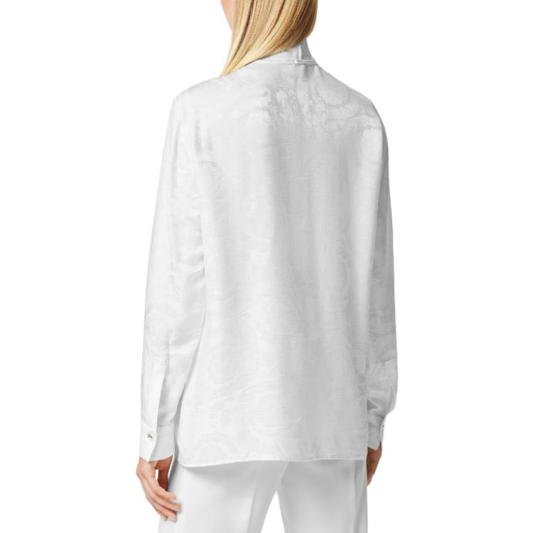 (Women) VERSACE FW23  White Jacquard Long-Sleeve Shirt with Ribbon Collar 1014489-1A10059-1W000 圖 4
